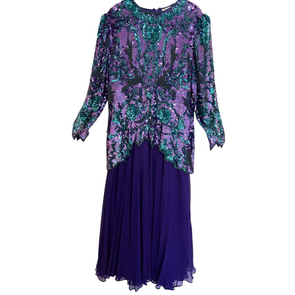 Oleg Cassini Black Tie Beaded Gown Maxi 18 Purple Sequin Evening Formal Dress